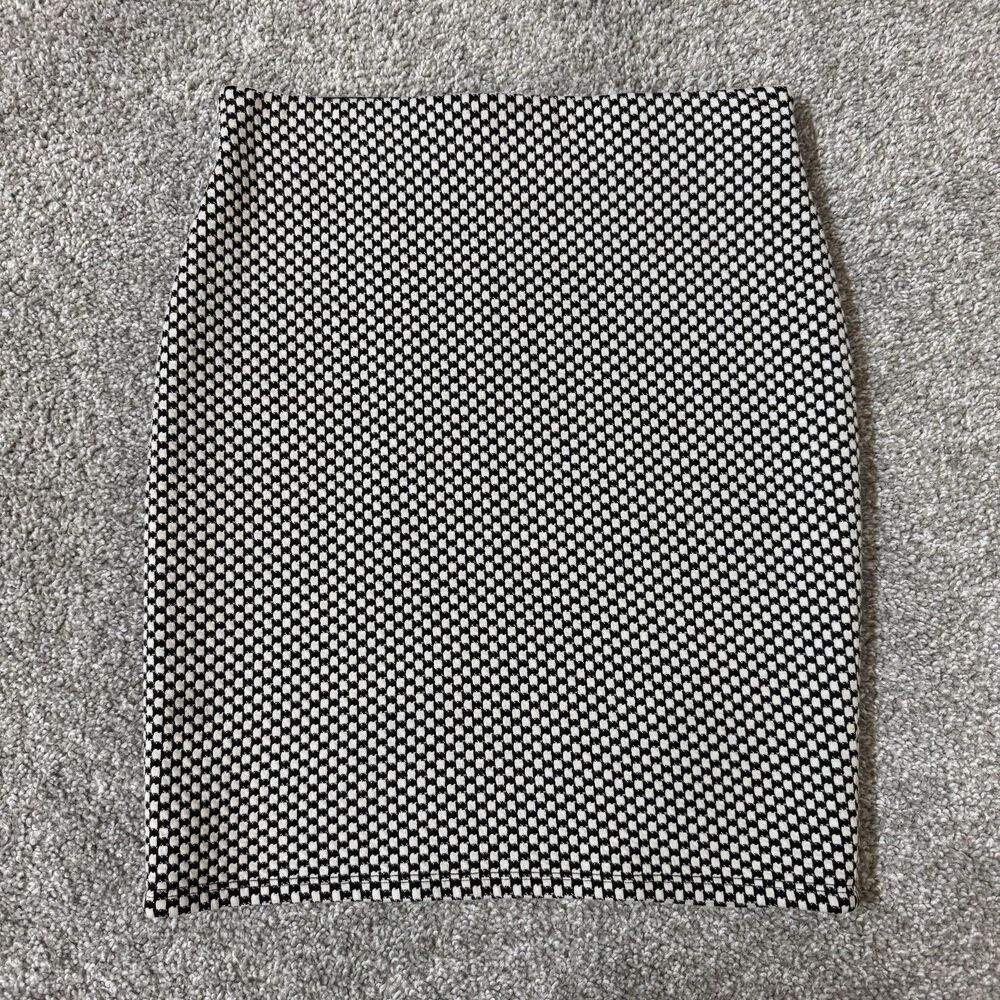 LOFT Skirt Womens XXS Black Check Knit Pencil Stretch Elastic Waist Lined Chic